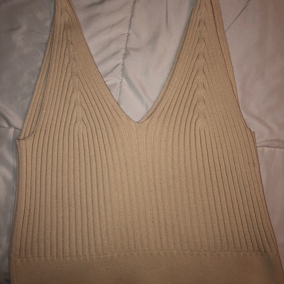 Ribbed crop top beige - Picture 1 of 2